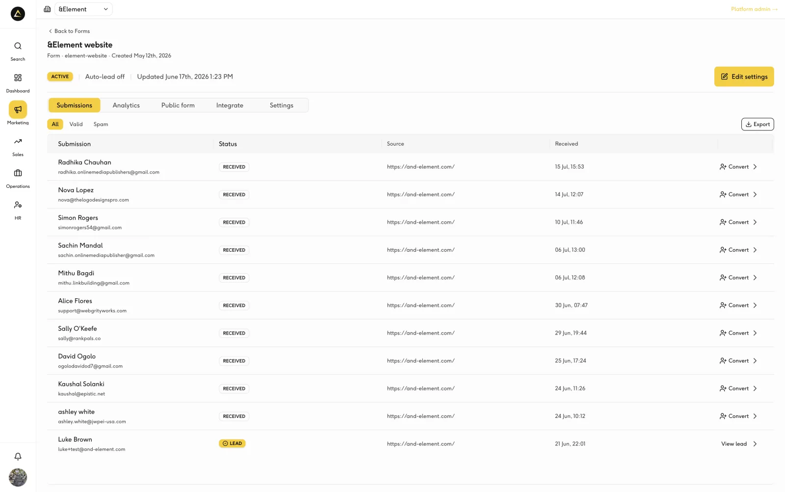 A form submission creating a linked opportunity in the CRM
