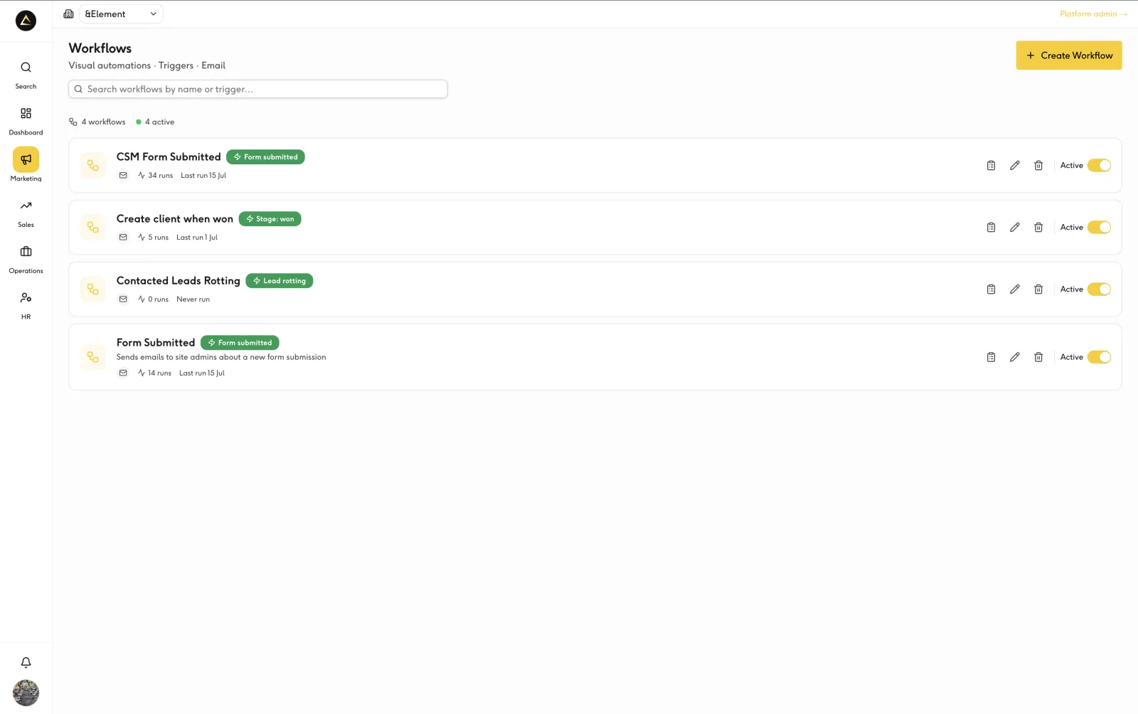 Automated follow-up steps triggered by a contact action