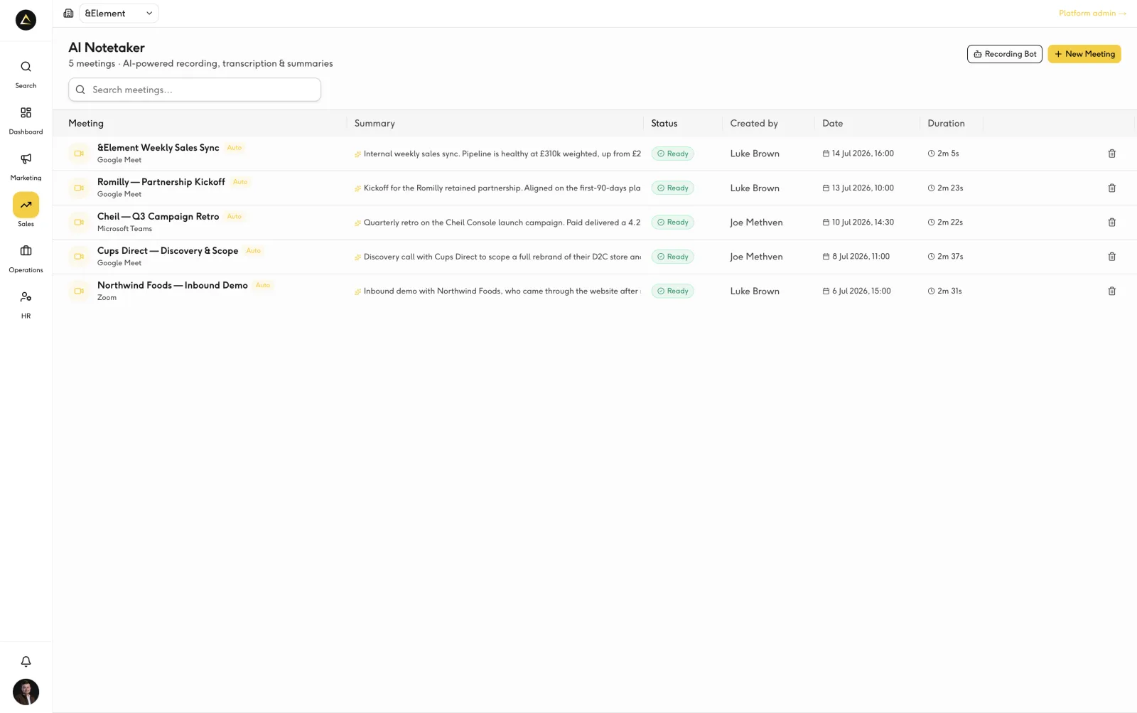 Meeting summary and action points written into the CRM